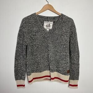 Roots Cabin Canada V-Neck Sweater Small Marled Fisherman Earthy Cottage Rustic‎